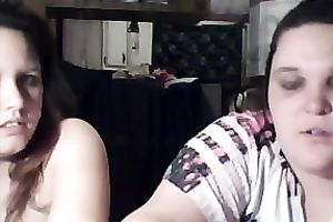 Two chunky bulky legal age teenagers flashing their large milk shakes on cam