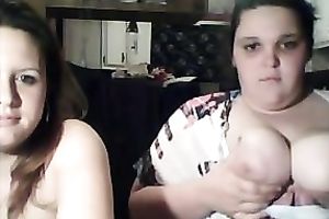 Two chunky bulky legal age teenagers flashing their large milk shakes on cam
