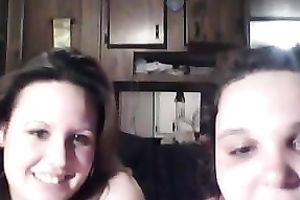 Two chunky bulky legal age teenagers flashing their large milk shakes on cam