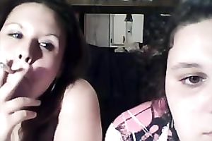 Two chunky bulky legal age teenagers flashing their large milk shakes on cam