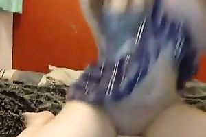 Pallid wicked gal in short skirt was fucking her own dark hole with a dildo