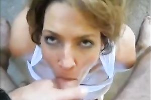 I jerk my knob and cum in mouth of busty blonde mamma