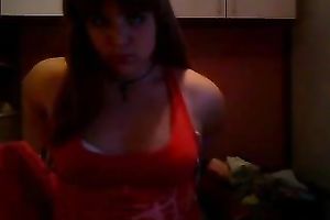 Selfie of my chunky dark brown teeny girlfriend flaunting her boobies