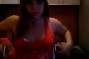 Selfie of my chunky dark brown teeny girlfriend flaunting her boobies