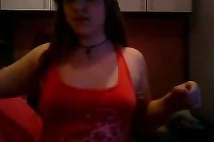 Selfie of my chunky dark brown teeny girlfriend flaunting her boobies