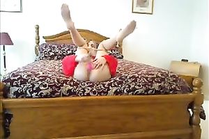 Lewd older woman with miniature bazookas masturbating passionately