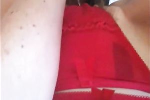 Blonde slut wife MILF In Red Stockings Fucking Herself