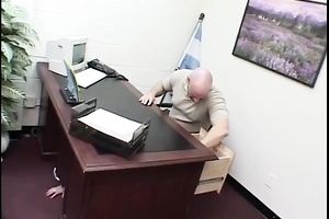 Slutty secretary receives her diminutive face hole drilled hard by her boss