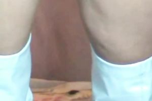 Lewd dilettante pallid slut in high boots was rubbing her soaked vagina for me