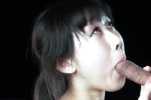 Cute Japanese pale dark brown BBC slut sucked meaty weenie with excitement