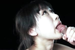 Cute Japanese pale dark brown BBC slut sucked meaty weenie with excitement