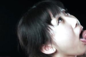 Cute Japanese pale dark brown BBC slut sucked meaty weenie with excitement