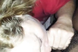 Perverted blonde haired older sexually excited cheating wife sucks my meaty black penis