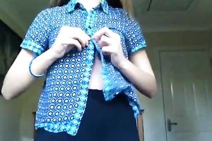 Wonderful cute and playful dark brown babe was flashing meatballs in her brassiere