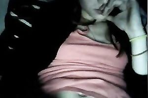 Pallid quite skinny dilettante livecam dirty slut wife was tenderly rubbing her clitoris