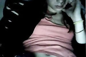 Pallid quite skinny dilettante livecam dirty slut wife was tenderly rubbing her clitoris