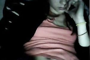 Pallid quite skinny dilettante livecam dirty slut wife was tenderly rubbing her clitoris