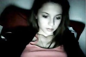 Pallid quite skinny dilettante livecam dirty slut wife was tenderly rubbing her clitoris