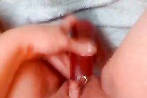 Poking my pierced hairless vagina with a dildo on web camera
