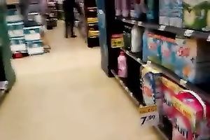 Milf white Married slut in the supermarket wearing no pants