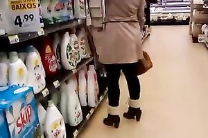 Milf white Married slut in the supermarket wearing no pants