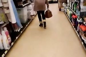 Milf white Married slut in the supermarket wearing no pants