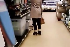 Milf white Married slut in the supermarket wearing no pants