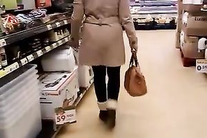 Milf white Married slut in the supermarket wearing no pants