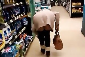 Milf white Married slut in the supermarket wearing no pants