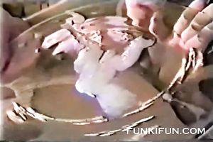 Filthy exotic whore makes herself a plate of sticky cum