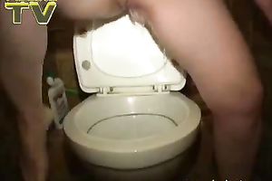 Slender eye catching brunette hair Kerstin takes off her underware to pee