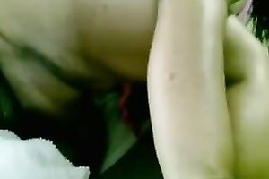 Tattooed bosomy brunette hair smiles during the time that masturbating