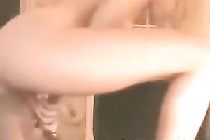 Adorable pale skin breasty blondie pokes herself with a pink sex toy