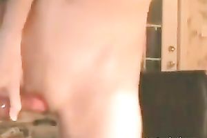 Adorable pale skin breasty blondie pokes herself with a pink sex toy