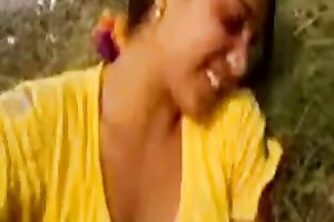 Amateur Indian brunette stripped her quite priceless boobies outdoors