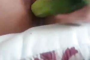 A admirable non-professional clip with my lusty girlfriend pushing herself with a cucumber