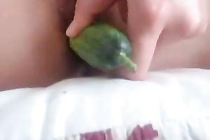 A admirable non-professional clip with my lusty girlfriend pushing herself with a cucumber