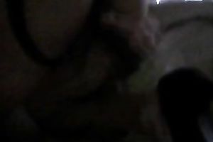 Horny cross dresser shoving his wazoo with large sex toy