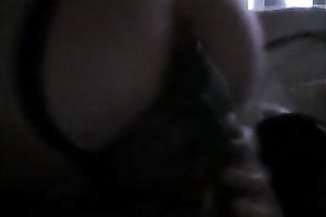 Horny cross dresser shoving his wazoo with large sex toy