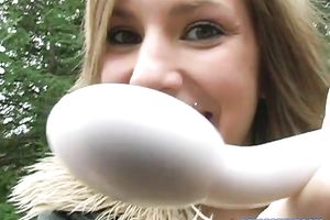 Incredibly concupiscent coed in knee socks can't live without masturbating outdoors