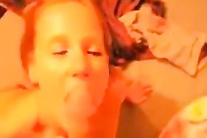 Amateur bosomy skinny hoe of my buddy worked on his weenie with her throat