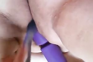 Moist hairless bawdy cleft of torrid dilettante nympho is teased with a marital-device