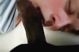 Spoiled white doxy engulfing dark pecker balls unfathomable in non-professional movie
