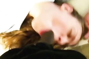 Spoiled white doxy engulfing dark pecker balls unfathomable in non-professional movie