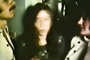 Retro brunette hair ladies with truly bushy snatches having softcore act