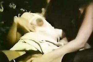 Retro brunette hair ladies with truly bushy snatches having softcore act