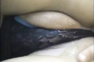 Sexy black haired dilettante girlie with rounded bum tickles her moist cunt