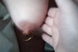 Squeezing my lascivious aged wife's pierced tits in advance of that babe masturbates