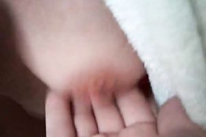 Squeezing my lascivious aged wife's pierced tits in advance of that babe masturbates