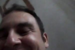 Asian chubby faced wifey of white buddy is busy with blowing him